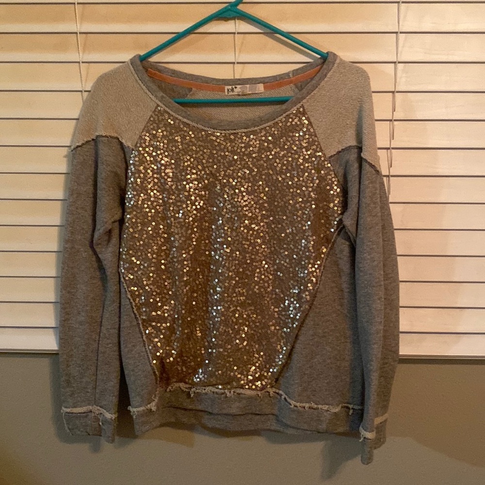 Gray and gold jolt sequins sweater